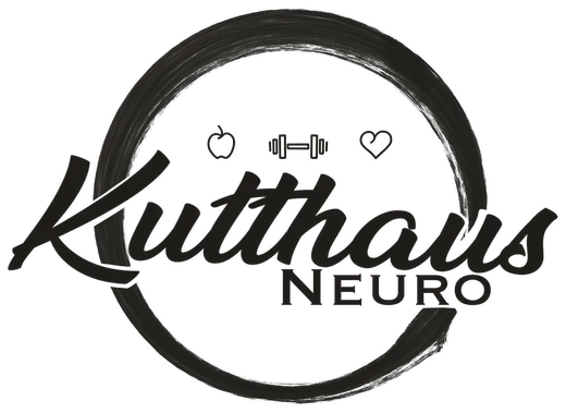 Kutthaus Neuro logo: a hand-painted brush circle around the Kutthaus Neuro name with apple, dumbbell, and heart icons